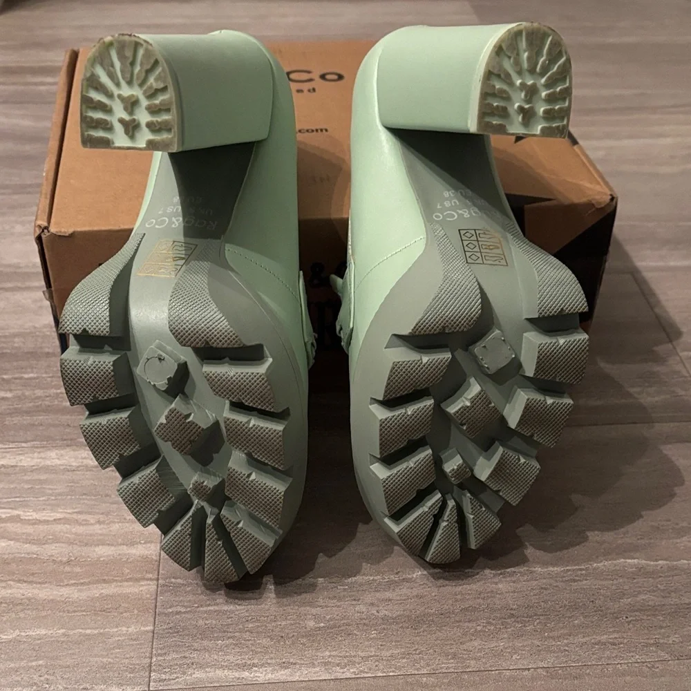 Rag & Co Mint Green Chunky Heel Platform Loafers